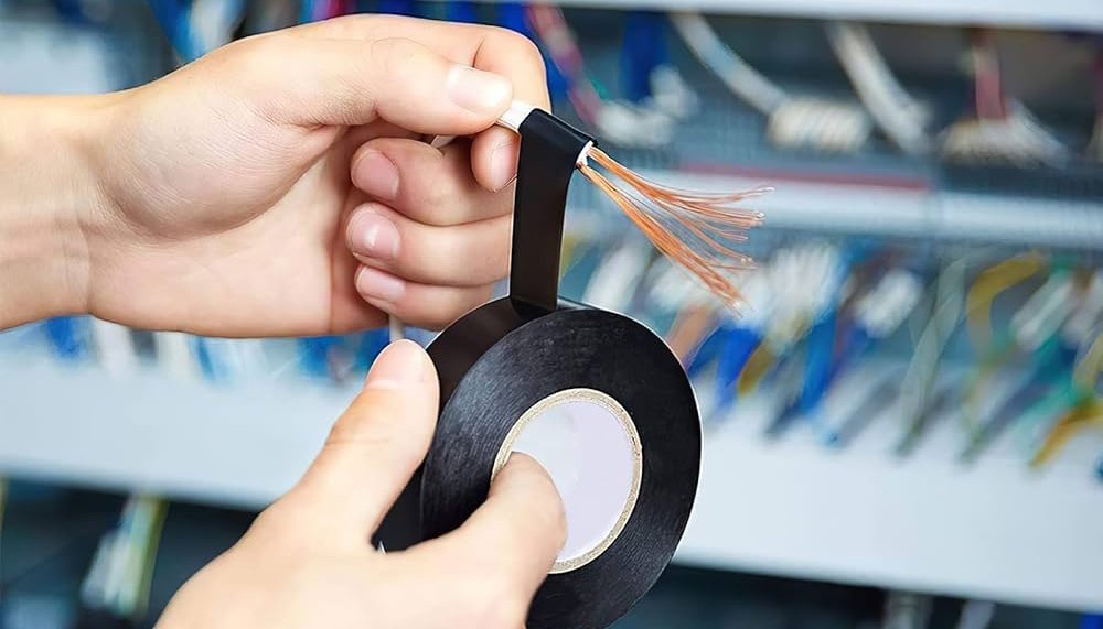Electrical tape is used for wire insulation, cable bundling, or temporary repair of electrical equipment to ensure safety and prevent short circuits.