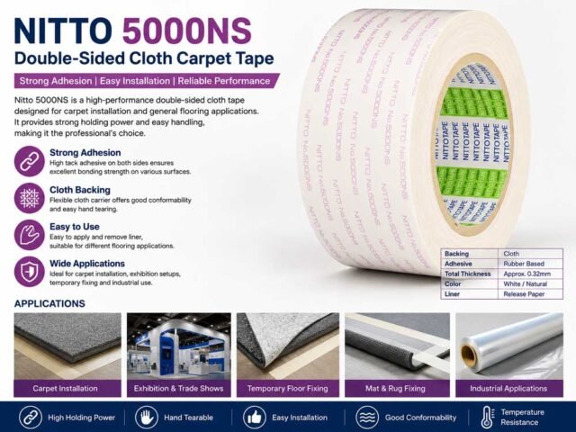 Nitto 5000NS Double-Sided Cloth Carpet Tape – Strong Adhesion for Carpet Installation and Industrial Applications
