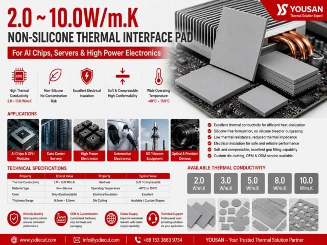 2.0 ~ 10.0W/m.K Non-Silicone Thermal Interface Pad for AI Chips, Servers & High Power Electronics