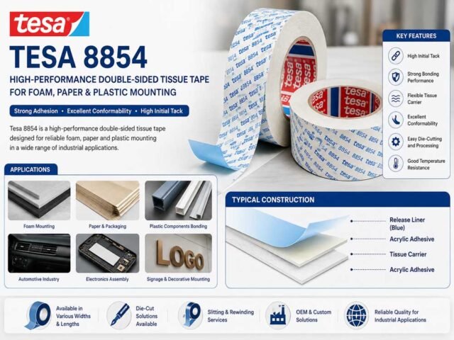 Tesa 8854 High-Performance Double-Sided Tissue Tape for Foam, Paper & Plastic Mounting