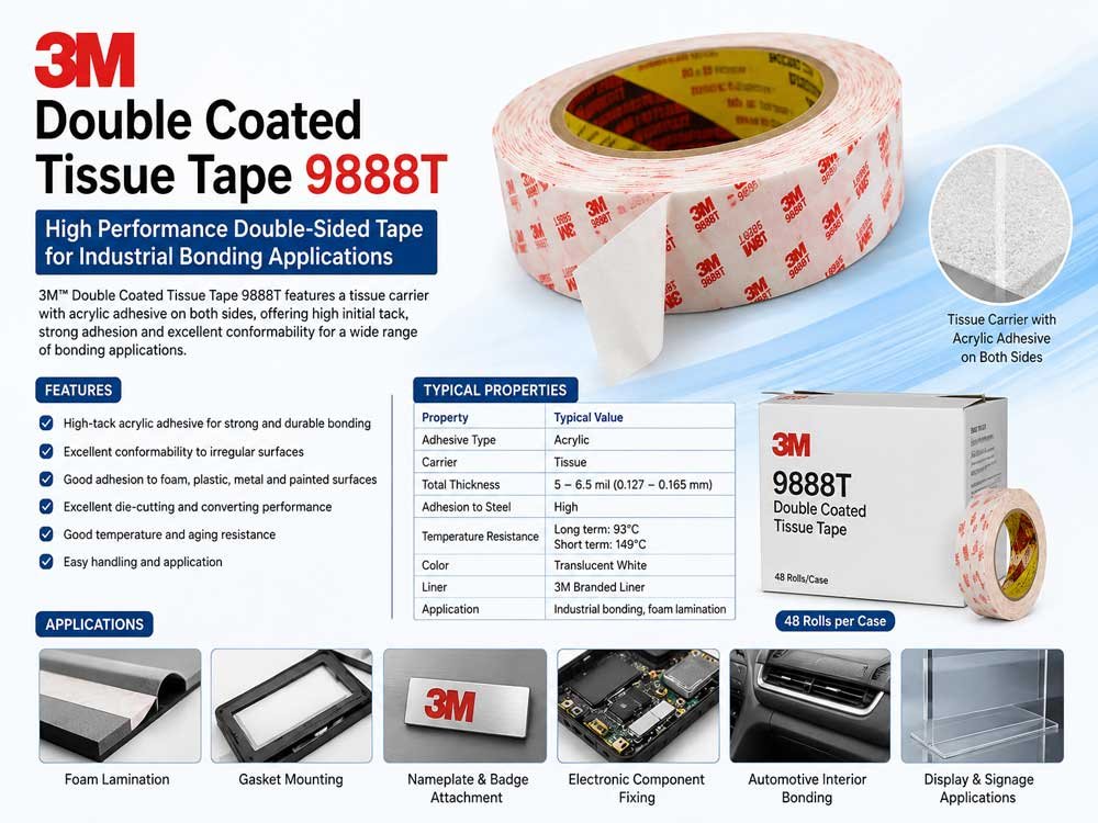 3M 9888T Double Coated Tissue Tape 3M 9888T Double Coated Tissue Tape