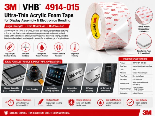 3M VHB 4914-015 Acrylic Foam Tape: Ultra-Thin Structural Bonding for Electronics and Industrial Assembly