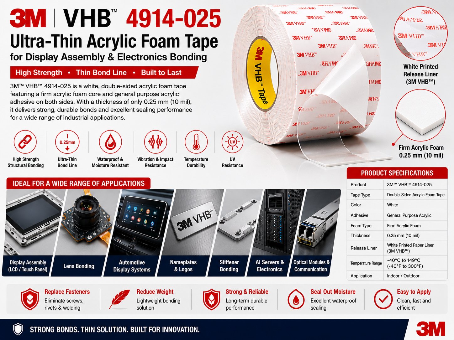 3M VHB 4914-025 Acrylic Foam Tape 3M VHB 4914-025 Acrylic Foam Tape