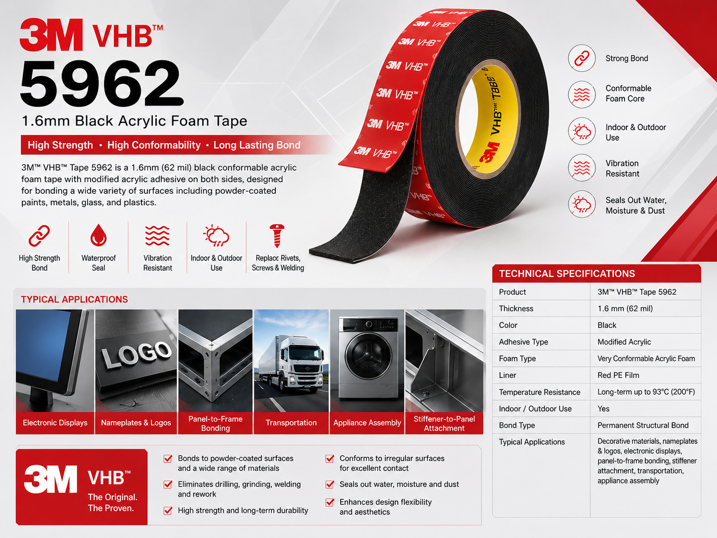 3M VHB 5962 Acrylic Foam Tape 3M VHB 5962 Acrylic Foam Tape