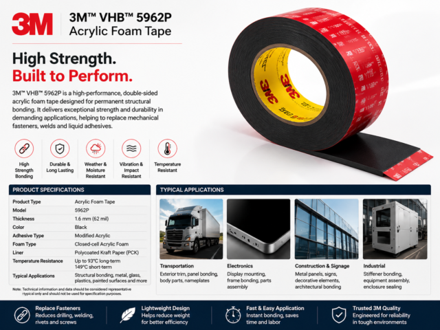 3M™ VHB™ 5962P Acrylic Foam Tape – High Strength Structural Bonding Solution