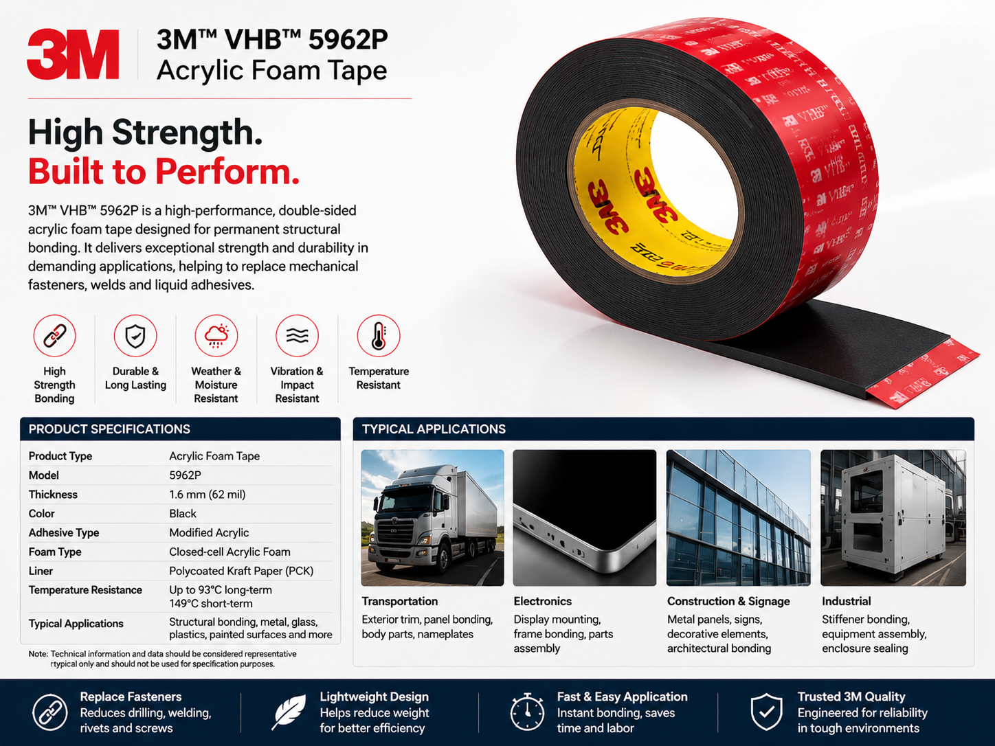3M VHB 5962P Acrylic Foam Tape