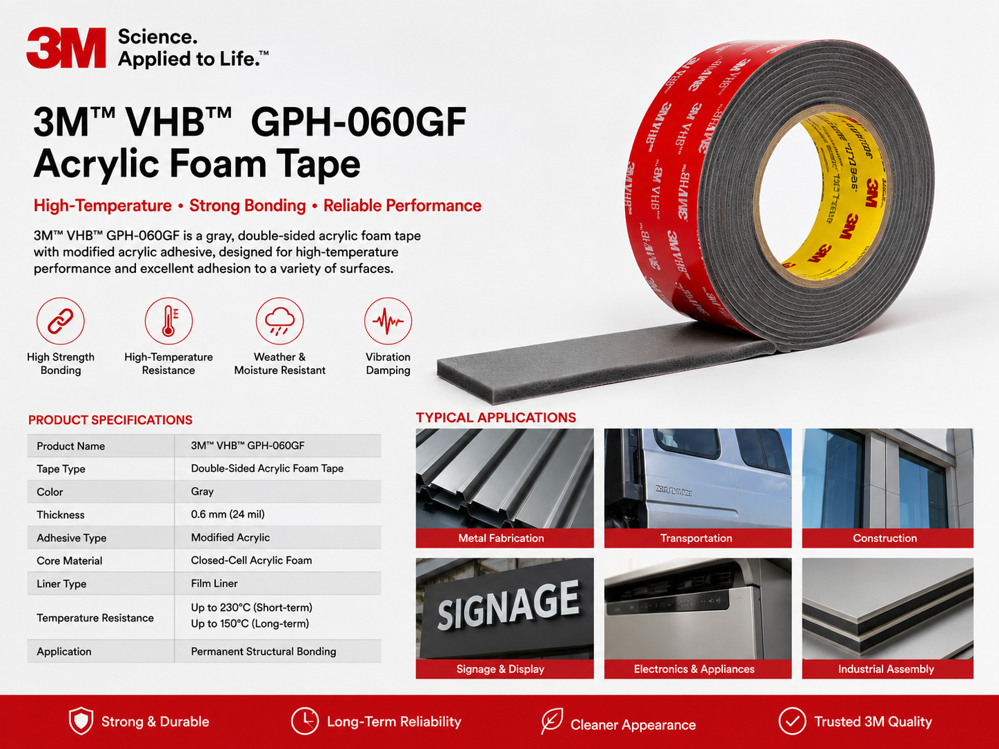 3M™ VHB™ GPH-060GF Acrylic Foam Tape 3M™ VHB™ GPH-060GF Acrylic Foam Tape