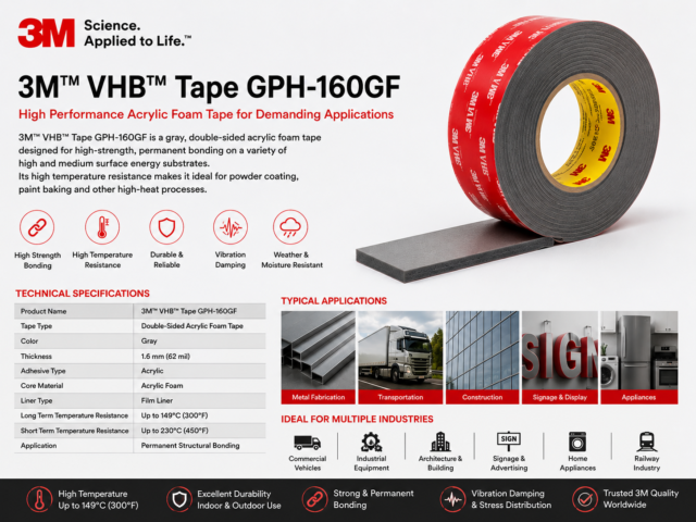 3M™ VHB™ Tape GPH-160GF – High Temperature Acrylic Foam Tape for Industrial Bonding