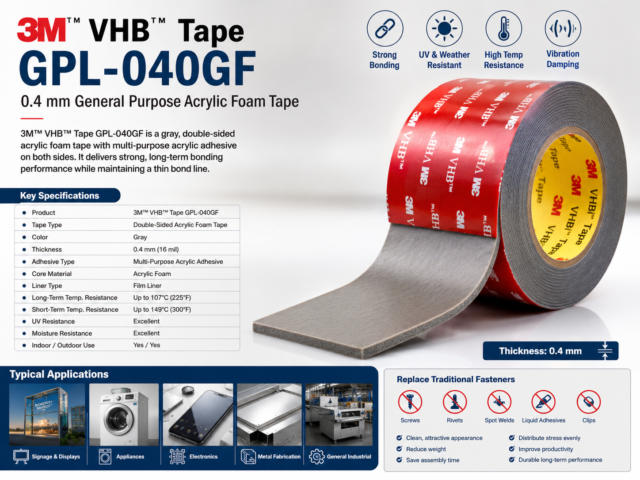 3M™ VHB™ Tape GPL-040GF | 0.4 mm General Purpose Acrylic Foam Tape for Permanent Industrial Bonding