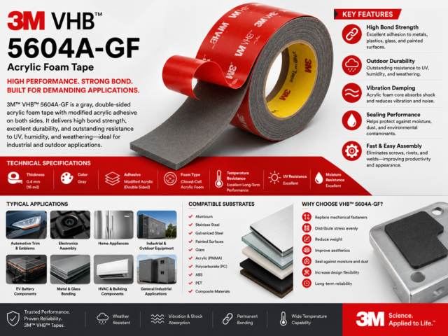 3M™ VHB™ 5604A-GF Acrylic Foam Tape: High-Performance Bonding Solution for Electronics, Automotive & Industrial Manufacturing
