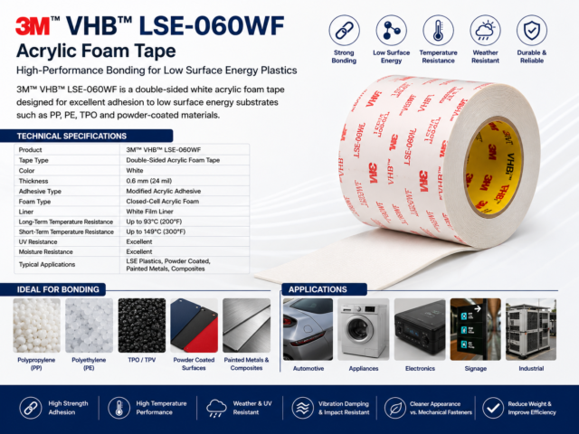 3M™ VHB™ LSE-060WF Acrylic Foam Tape | High-Performance Bonding Tape for Low Surface Energy Plastics