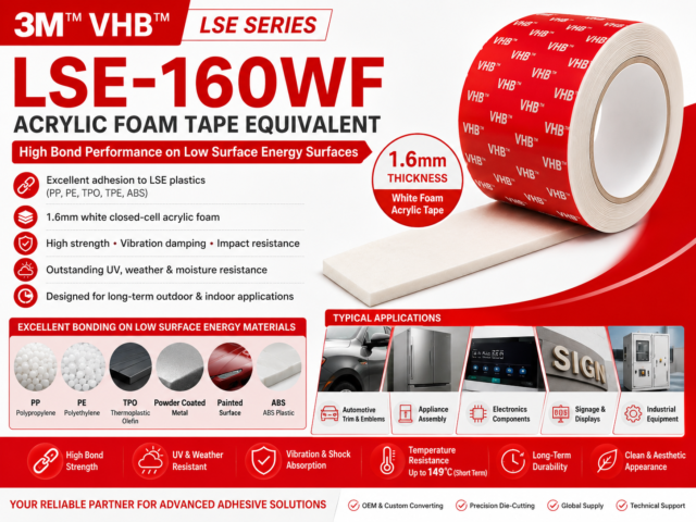3M™ VHB™ LSE-160WF Acrylic Foam Tape Equivalent | High-Bond Acrylic Foam Tape for Low Surface Energy Plastics