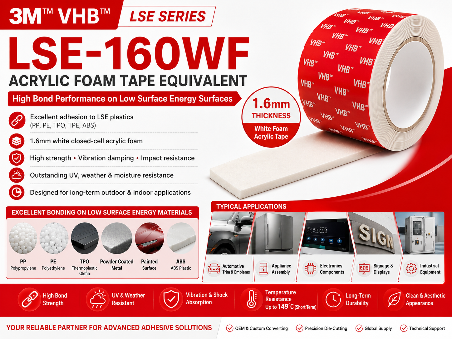 3M™ VHB™ Tape LSE-160WF Acrylic Foam Tape