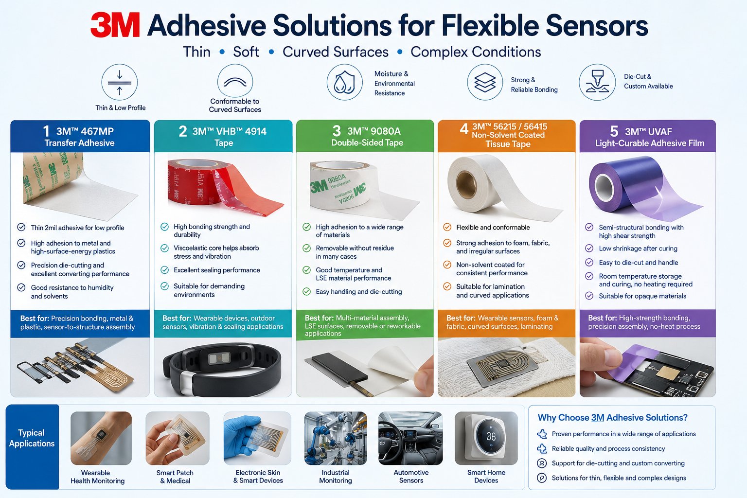 Explore 5 3M adhesive solutions for flexible sensors Explore 5 3M adhesive solutions for flexible sensors