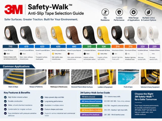 3M™ Safety-Walk™ Anti-Slip Tape Series Selection Guide: 710, 610, 620, 630, 660, 510, 530, 310, 370, 220 & 280